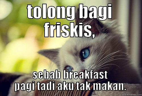 cool cat - TOLONG BAGI FRISKIS, SEBAB BREAKFAST PAGI TADI AKU TAK MAKAN. First World Problems Cat