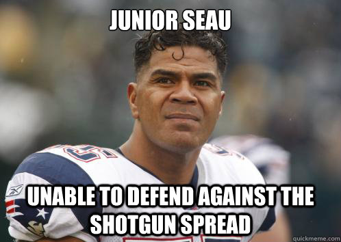 Junior Seau Unable to defend against the shotgun spread  Junior Seau