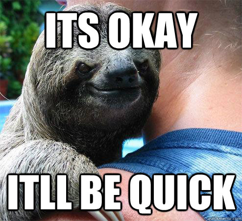 its okay itll be quick   Suspiciously Evil Sloth