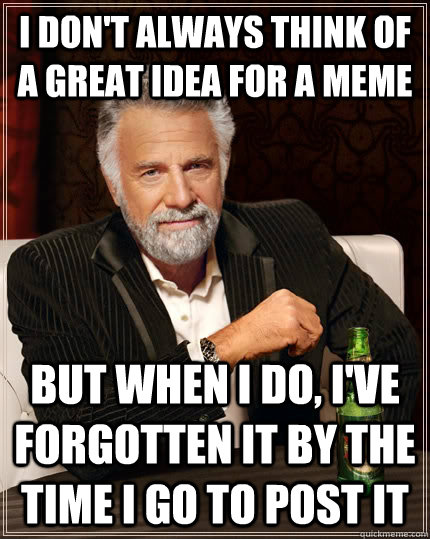 I don't always think of a great idea for a meme but when i do, i've forgotten it by the time i go to post it  The Most Interesting Man In The World