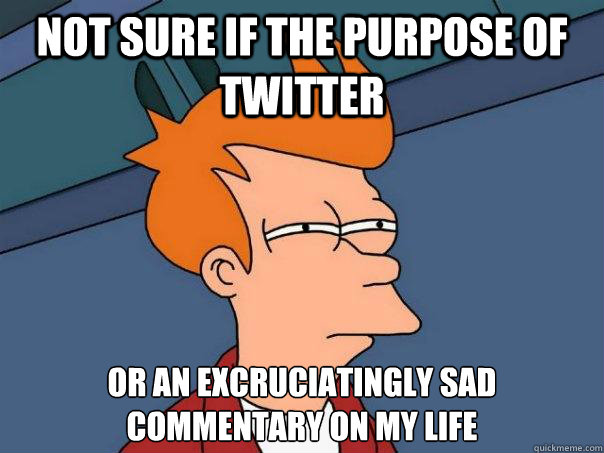 not sure if the purpose of twitter or an excruciatingly sad commentary on my life  Futurama Fry