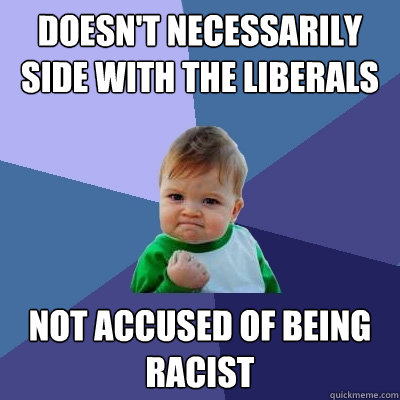 Doesn't necessarily side with the liberals Not accused of being racist - Doesn't necessarily side with the liberals Not accused of being racist  Success Kid