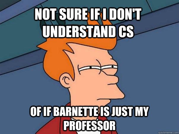 Not sure if I don't understand CS of if barnette is just my professor  Futurama Fry