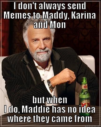 I DON'T ALWAYS SEND MEMES TO MADDY, KARINA AND MON BUT WHEN I DO, MADDIE HAS NO IDEA WHERE THEY CAME FROM The Most Interesting Man In The World