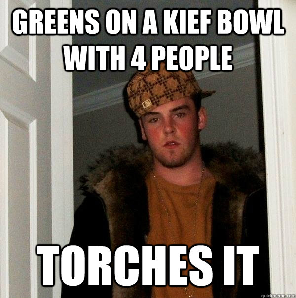 greens on a kief bowl with 4 people torches it  Scumbag Steve