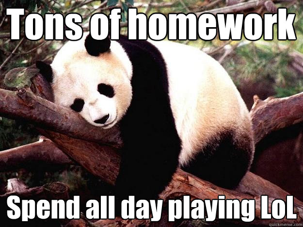 Tons of homework Spend all day playing LoL  Procrastination Panda