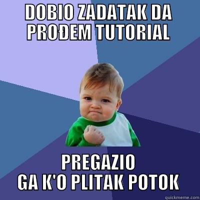 DOBIO ZADATAK DA PROĐEM TUTORIAL PREGAZIO GA K'O PLITAK POTOK Success Kid