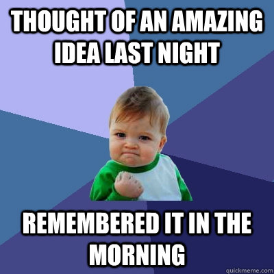 thought of an amazing idea last night remembered it in the morning - thought of an amazing idea last night remembered it in the morning  Success Kid