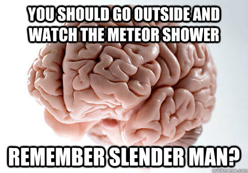 You should go outside and watch the meteor shower Remember slender man?  Scumbag Brain