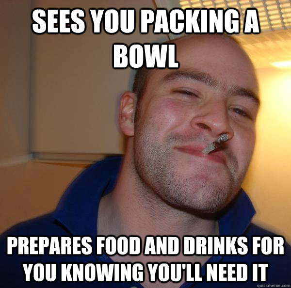 sees you packing a bowl prepares food and drinks for you knowing you'll need it - sees you packing a bowl prepares food and drinks for you knowing you'll need it  Misc