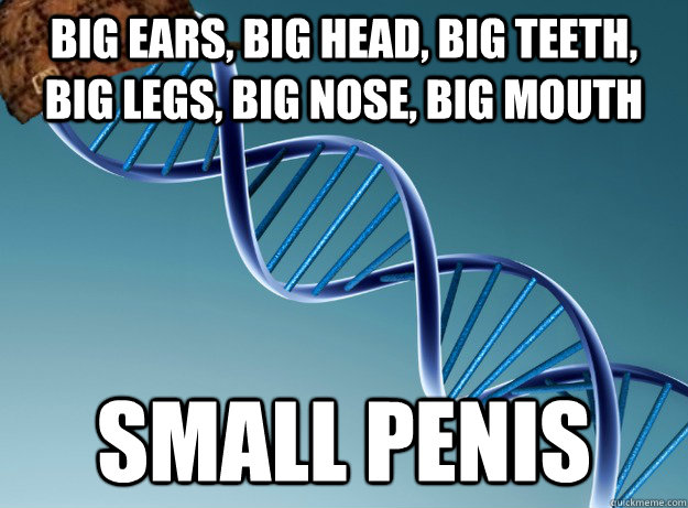 big ears, big head, big teeth, big legs, big nose, big mouth small penis  Scumbag Genetics