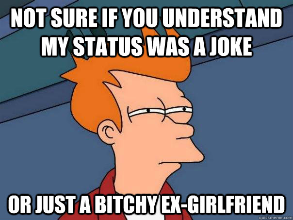 not sure if you understand my status was a joke  Or just a bitchy ex-girlfriend  Futurama Fry