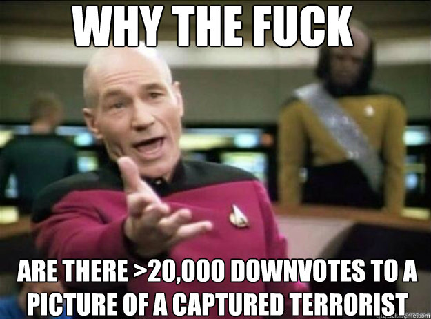 why the fuck are there >20,000 downvotes to a picture of a captured terrorist  Picard