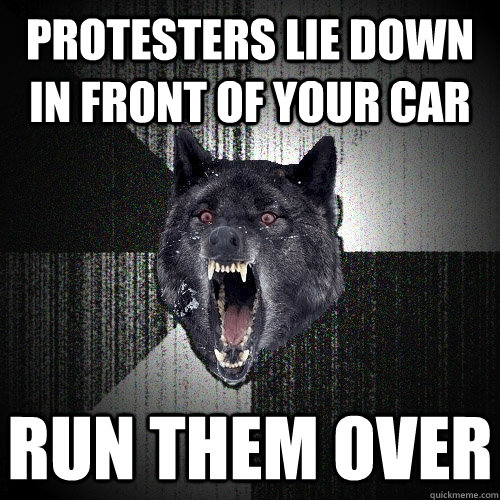 Protesters lie down in front of your car run them over - Protesters lie down in front of your car run them over  Insanity Wolf