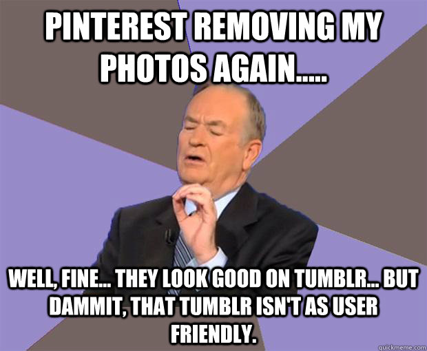 pinterest removing my photos again..... well, fine... they look good on tumblr... but dammit, that tumblr isn't as user friendly.  Bill O Reilly