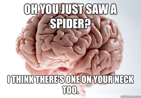 Oh you just saw a spider? I think there's one on your neck too.  Scumbag Brain