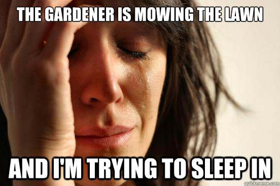 The gardener is mowing the lawn And I'm trying to sleep in  First World Problems