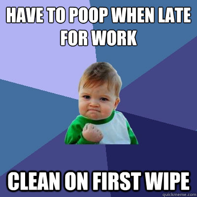 Have to poop when late for work Clean on first wipe  Success Kid