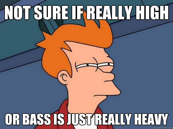 not sure if really high  Or bass is just really heavy  Futurama Fry