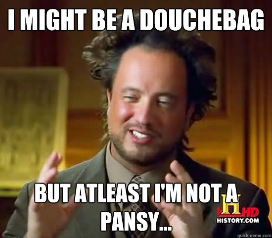 I might be a douchebag but atleast i'm not a pansy...  Ancient Aliens