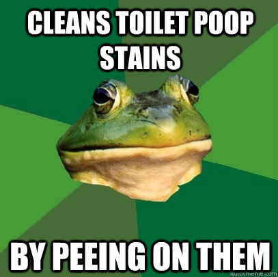 Cleans toilet poop stains By peeing on them - Cleans toilet poop stains By peeing on them  Foul Bachelor Frog