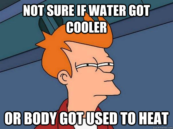 NOT SURE IF WATER GOT COOLER OR BODY GOT USED TO HEAT  Futurama Fry