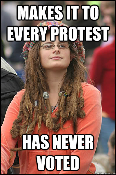 Makes it to every protest Has never voted  College Liberal