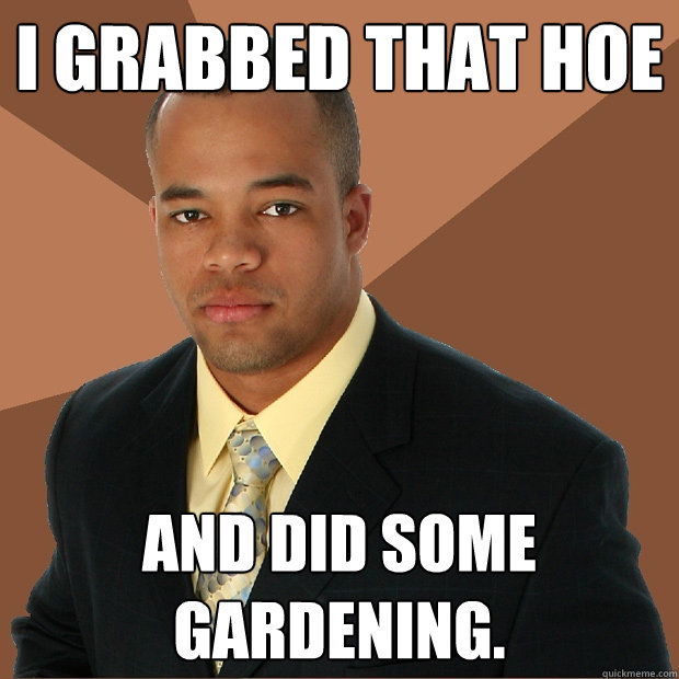 I grabbed that hoe and did some gardening. - I grabbed that hoe and did some gardening.  Successful Black Man