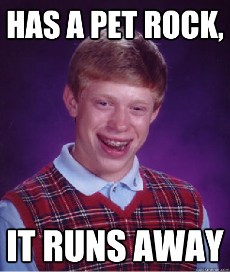 Has a Pet rock, it runs away  Bad Luck Brian