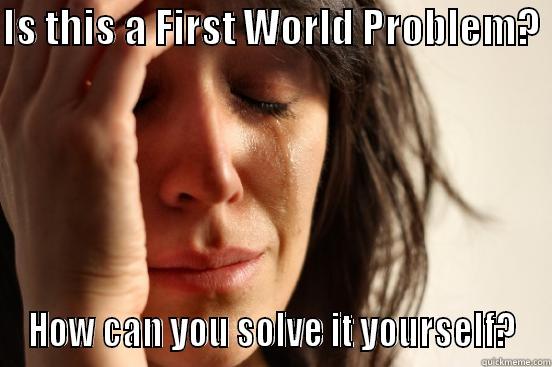 First World Problems - IS THIS A FIRST WORLD PROBLEM?  HOW CAN YOU SOLVE IT YOURSELF? First World Problems