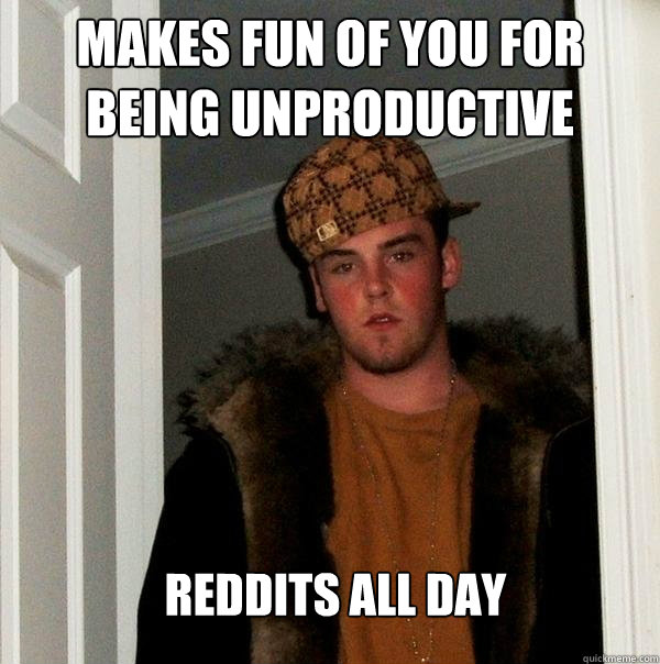 Makes fun of you for being unproductive  reddits all day - Makes fun of you for being unproductive  reddits all day  Scumbag Steve