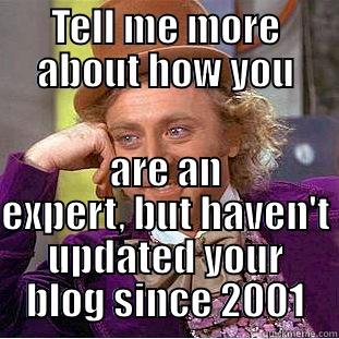 TELL ME MORE ABOUT HOW YOU ARE AN EXPERT, BUT HAVEN'T UPDATED YOUR BLOG SINCE 2001 Condescending Wonka