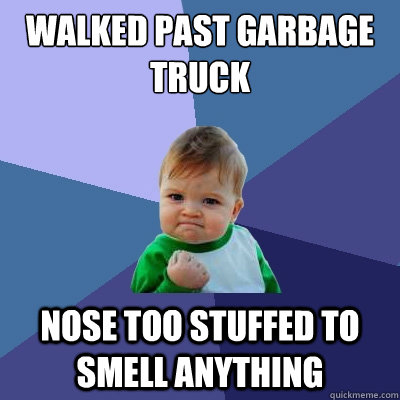 Walked past garbage truck nose too stuffed to smell anything  Success Kid