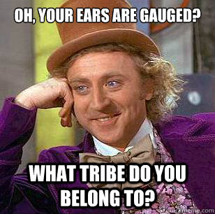 oh, your ears are gauged? what tribe do you belong to?  Condescending Wonka