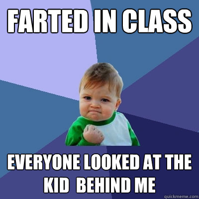 Farted in class everyone looked at the kid  behind me  Success Kid