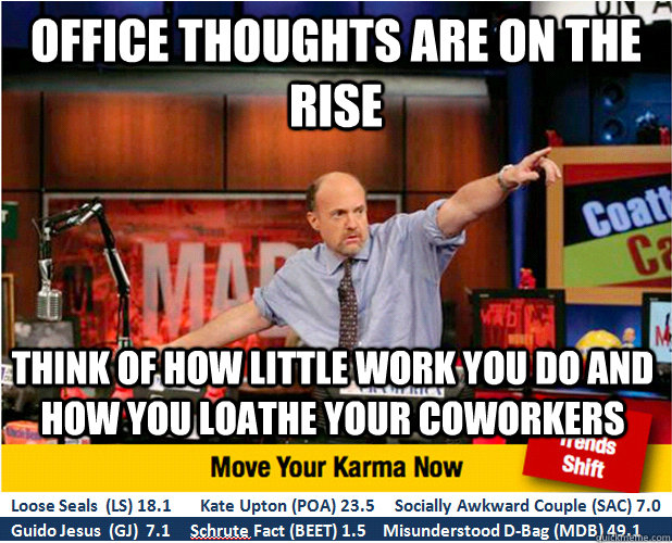 Office thoughts are on the rise think of how little work you do and how you loathe your coworkers  Jim Kramer with updated ticker