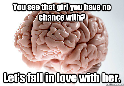 You see that girl you have no chance with? Let's fall in love with her.  Scumbag Brain