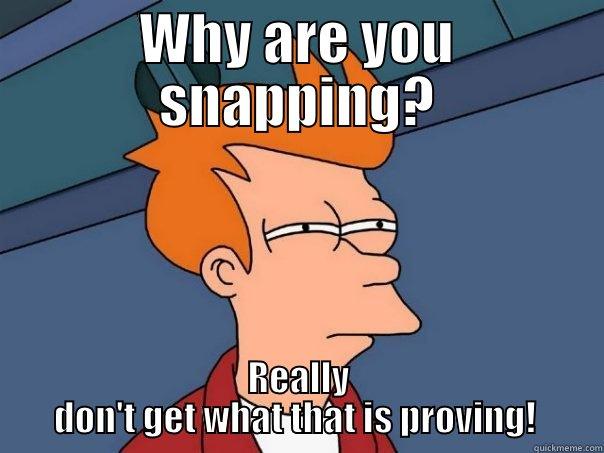 WHY ARE YOU SNAPPING? REALLY DON'T GET WHAT THAT IS PROVING!  Futurama Fry