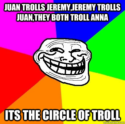 juan trolls jeremy,jeremy trolls juan,they both troll anna  its the circle of troll  Troll Face