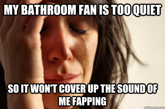 my bathroom fan is too quiet so it won't cover up the sound of me fapping  First World Problems