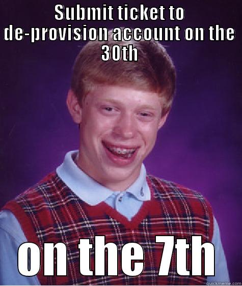 SUBMIT TICKET TO DE-PROVISION ACCOUNT ON THE 30TH ON THE 7TH Bad Luck Brian