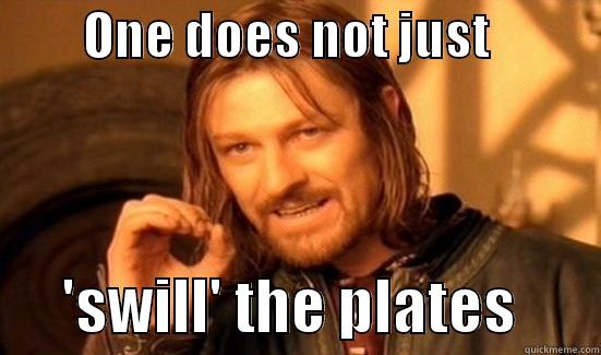 this one -         ONE DOES NOT JUST                  'SWILL' THE PLATES       Boromir