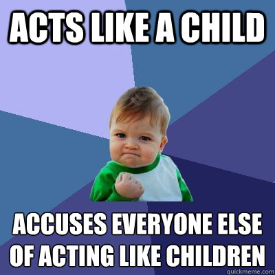 Acts like a child accuses everyone else of acting like children   Success Kid