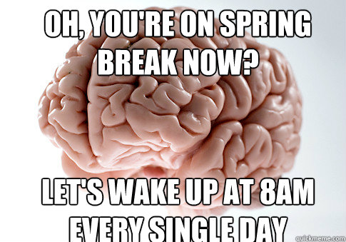 OH, YOU'RE ON SPRING BREAK NOW? LET'S WAKE UP AT 8AM EVERY SINGLE DAY  Scumbag Brain