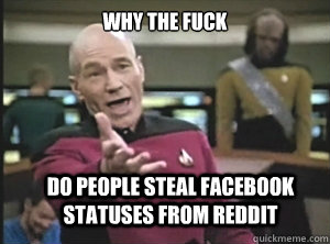 why the fuck do people steal facebook statuses from reddit - why the fuck do people steal facebook statuses from reddit  Annoyed Picard