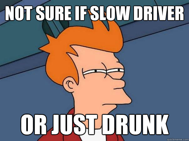 not sure if slow driver or just drunk  Futurama Fry