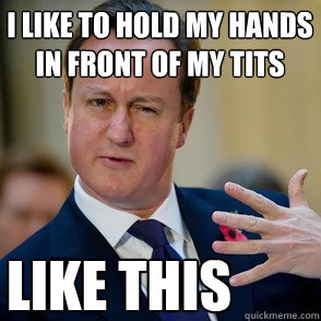 i like to hold my hands in front of my tits like this  Lol David Cameron