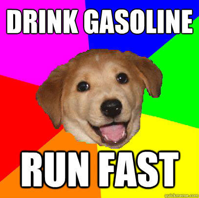 drink gasoline run fast  Advice Dog