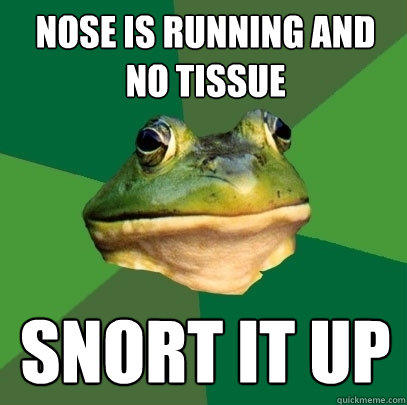 Nose is running and no tissue Snort it up  