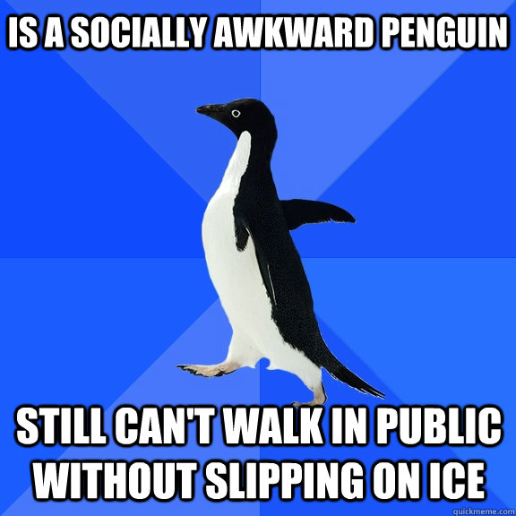 Is a socially awkward penguin still can't walk in public without slipping on ice - Is a socially awkward penguin still can't walk in public without slipping on ice  Socially Awkward Penguin